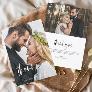 Elegant Script Photo Wedding Thank You Card Flyer