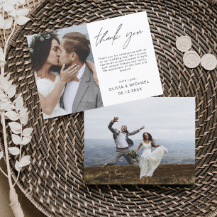 Elegant Script Photo Wedding Thank You Card Flyer