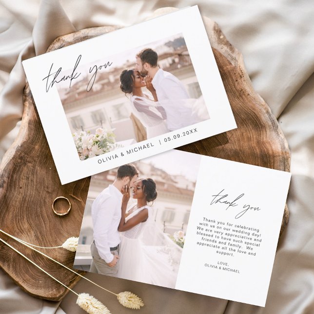 Elegant Script Photo Wedding Thank You Card Flyer (Creator Uploaded)