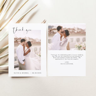 Elegant Script Photo Wedding Thank You Card Flyer