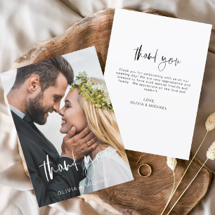 Elegant Script Photo Wedding Thank You Card Flyer