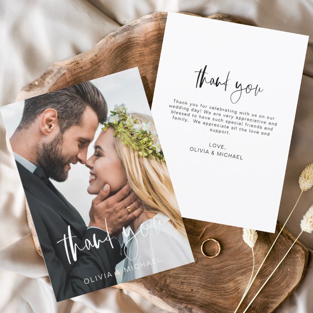Elegant Script Photo Wedding Thank You Card Flyer (Creator Uploaded)