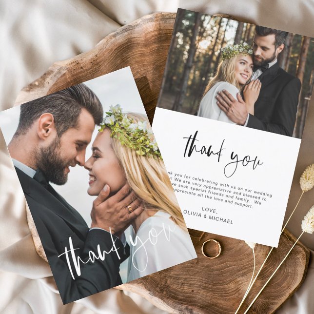 Elegant Script Photo Wedding Thank You Card Flyer (Creator Uploaded)