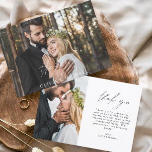 Elegant Script Photo Wedding Thank You Card Flyer