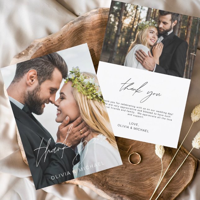 Elegant Script Photo Wedding Thank You Card Flyer (Creator Uploaded)