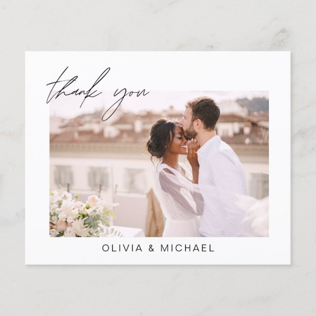 Elegant Script Photo Wedding Thank You Card Flyer (Front)