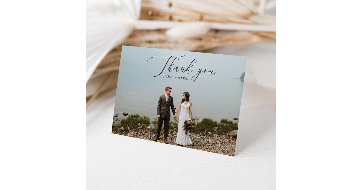 Elegant Script Photo Wedding Thank You Folded Card Zazzle Elegant Script Photo Wedding Thank You Folded Card Zazzle