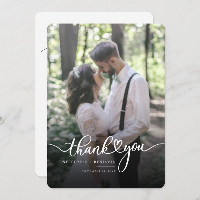 Elegant Script Photo Wedding Thank You Note Card (Front/Back)