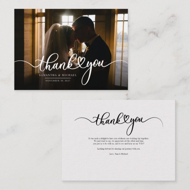 Elegant Script Photo Wedding Thank You Note Card (Front/Back)
