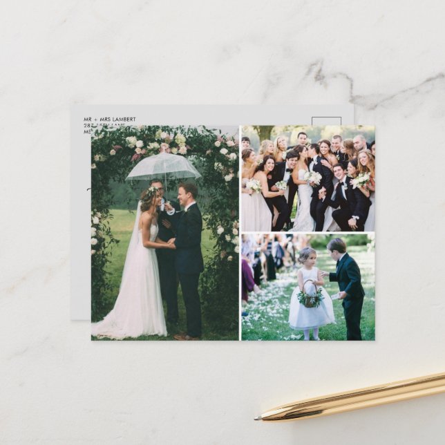 Elegant Script Photo Wedding Thank You  Postcard (Front/Back In Situ)