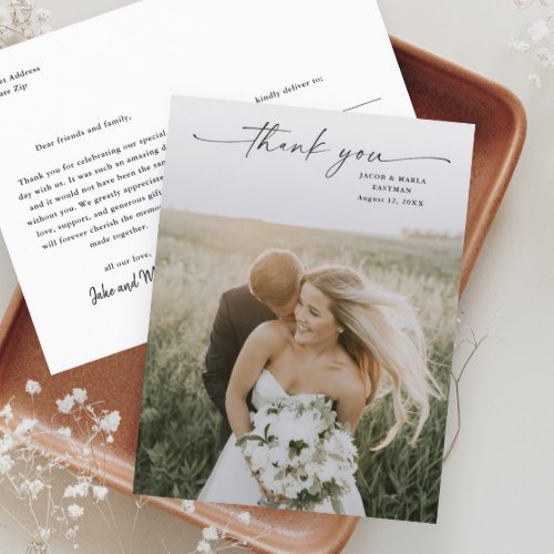 Elegant Script Photo Wedding Thank You Postcard