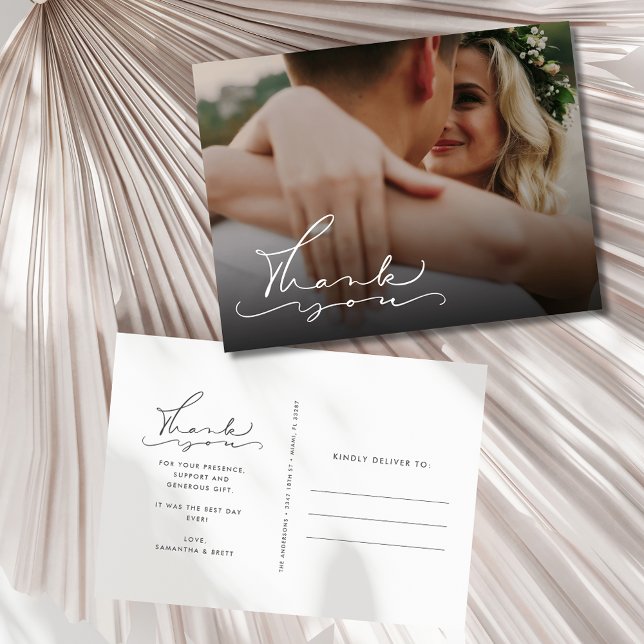 Elegant Script Photo Wedding Thank You  Postcard (Elegant Script Photo Wedding Thank You Postcard)