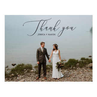 Elegant Script Photo Wedding Thank You Postcard