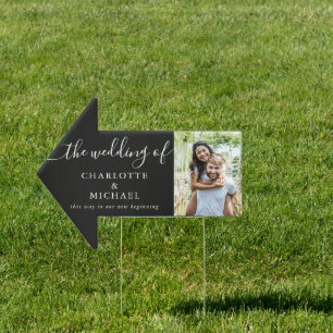 Elegant Script Photo Wedding This Way Arrow Sign