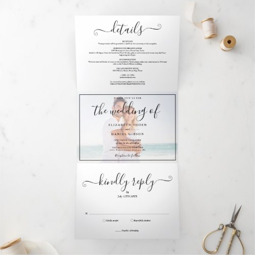 Elegant Script Photo Wedding Tri_Fold Invitation