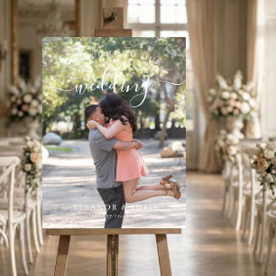 Elegant Script Photo Wedding Welcome Sign