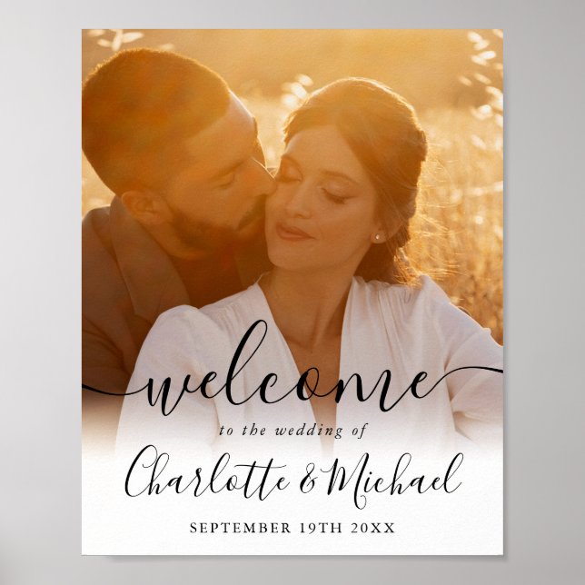 Elegant Script Photo Wedding Welcome Sign (Front)