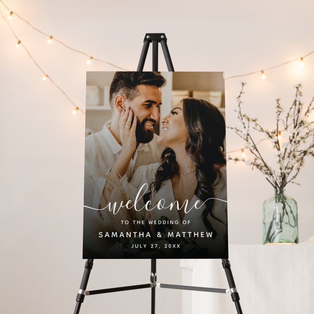 Elegant Script Photo Wedding Welcome Sign | Zazzle