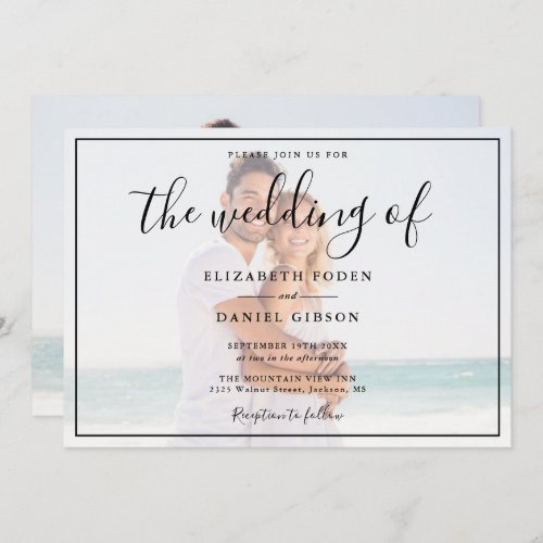 Elegant Script Photo White And Black Wedding Invitation