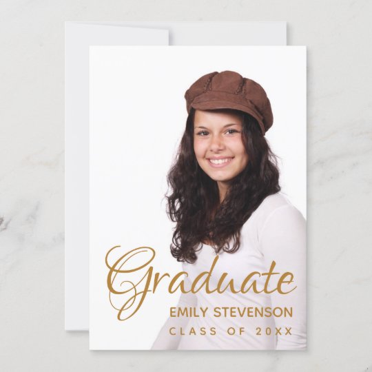 Elegant Script Photo White Golden Beige Graduation Invitation | Zazzle.com