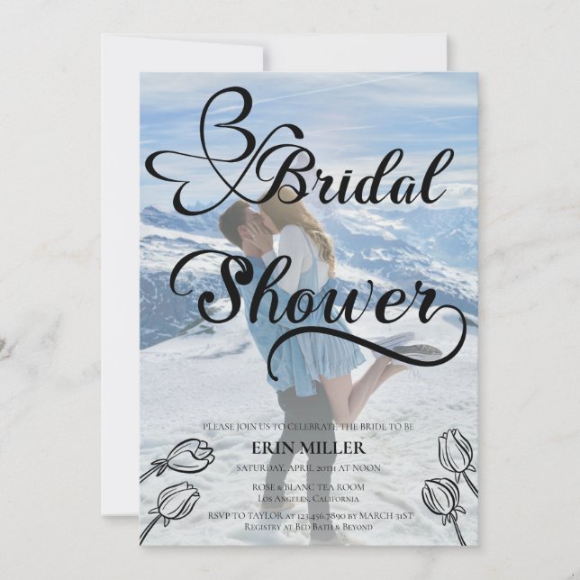Elegant Script Photo | Wildflower Bridal Shower Invitation (Front)