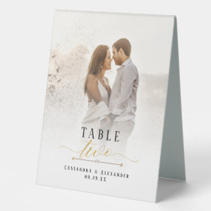 Elegant Script Photograph Gold Glitter Wedding Two Table Tent