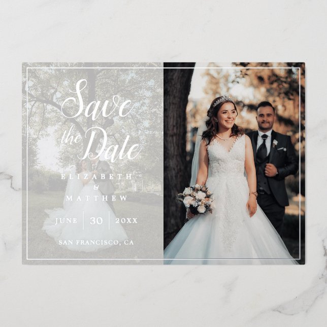 Elegant Script Picture Wedding Save The Date Foil Invitation (Front)