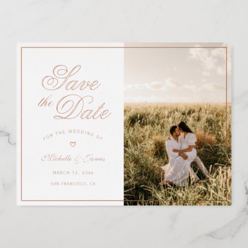 Elegant Script Picture Wedding Save The Date Foil Invitation Postcard