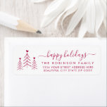 Elegant Script Pine Christmas Return Address Label<br><div class="desc">Elegant,  Modern Red and White Hand Lettered Christmas Family Return Address Labels. Featuring a pretty hand-written script with saying "merry christmas" in swash-tail font,  pine trees dodle with little hearts. Great for Christmas holiday season,  easy to personalize them with your names and return address info.</div>