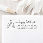 Elegant Script Pine Christmas Return Address Label<br><div class="desc">Elegant,  Modern Black and White Hand Lettered Christmas Family Return Address Labels. Featuring a pretty hand-written script with saying "merry christmas" in swash-tail font,  pine trees dodle with little hearts. Great for Christmas holiday season,  easy to personalize them with your names and return address info.</div>