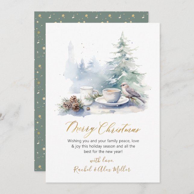Elegant Script Pine Tree Non Photo Christmas Cards (Front/Back)