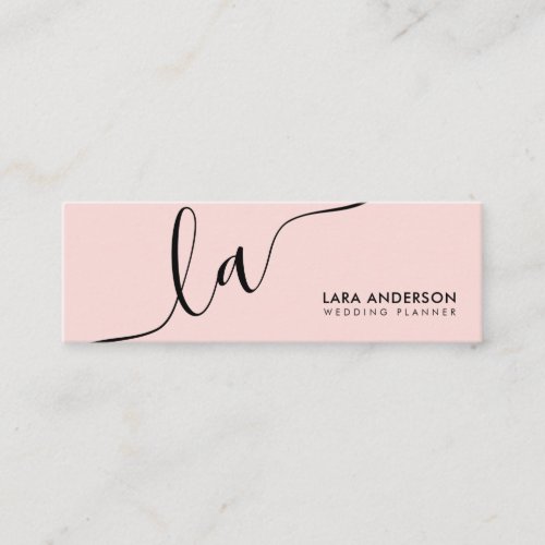Elegant script pink black white monogram initials mini business card