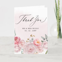 Elegant Script Pink Blush Floral Photo Thank You Card