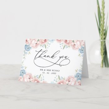 Elegant Script Pink Blush Floral Wedding  Thank You Card by blessedwedding at Zazzle