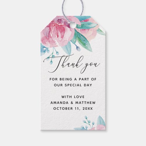 Elegant script pink blush floral wedding thank you gift tags