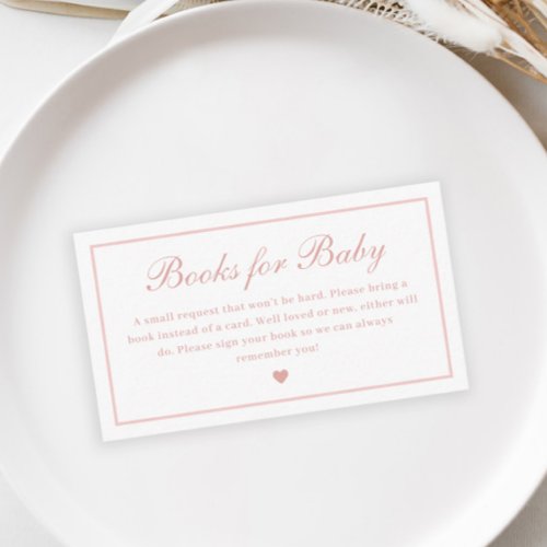 Elegant Script Pink Books for Baby Shower Enclosure Card