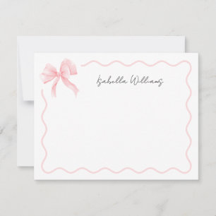 Elegant Script Pink Bow Personalized Note Card