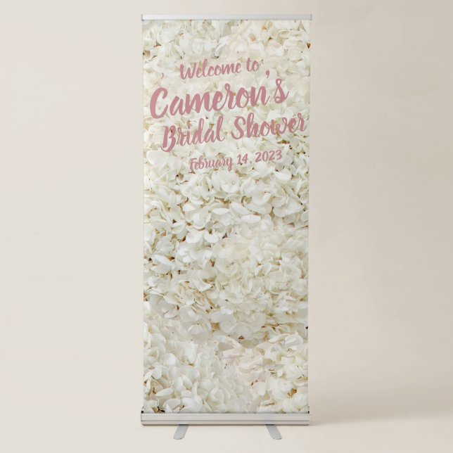 Elegant Script Pink Floral Bridal Shower Backdrop Retractable Banner (Front)