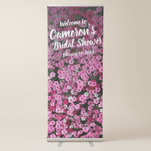 Elegant Script Pink Floral Bridal Shower Backdrop Retractable Banner