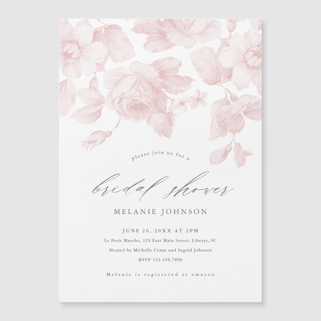 Elegant Script Pink Floral Bridal Shower Magnetic Invitation Zazzle