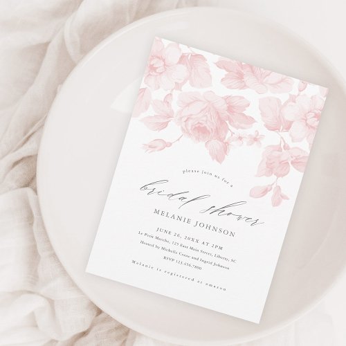 Elegant Script Pink Floral Bridal Shower Magnetic Invitation