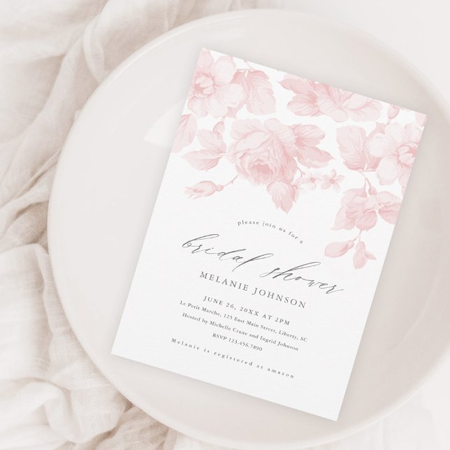 Elegant Script Pink Floral Bridal Shower Magnetic Invitation (Creator Uploaded)