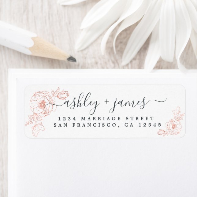 Elegant Script Pink Floral Wedding Return Address Label (Insitu)