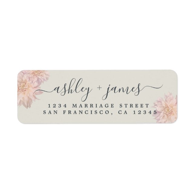 Elegant Script Pink Floral Wedding Return Address Label (Front)