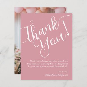 Elegant Script Pink Girl Baby Shower Photo Thank You Card