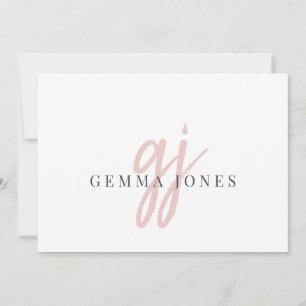 Elegant Script Pink Monogram Initials Name  Note Card