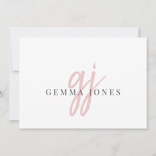 Elegant Script Pink Monogram Initials Name  Note Card