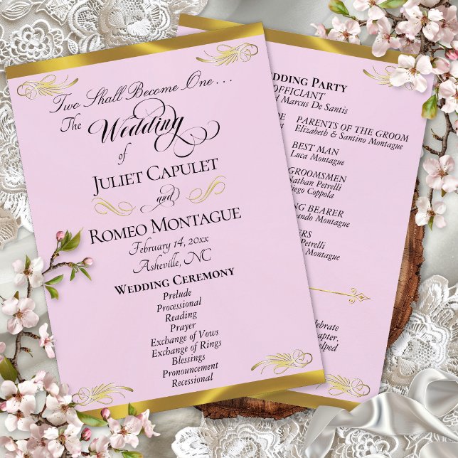 Elegant Script - Pink Pearl/Gold Wedding Program (Creator Uploaded)