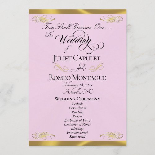 Elegant Script - Pink Pearl/Gold Wedding Program