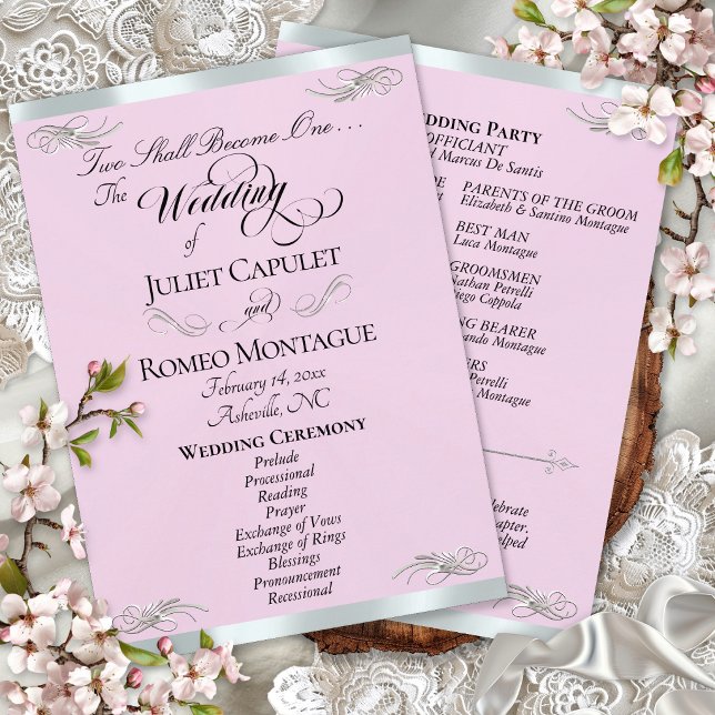 Elegant Script - Pink Pearl/Silver Wedding Program (Creator Uploaded)